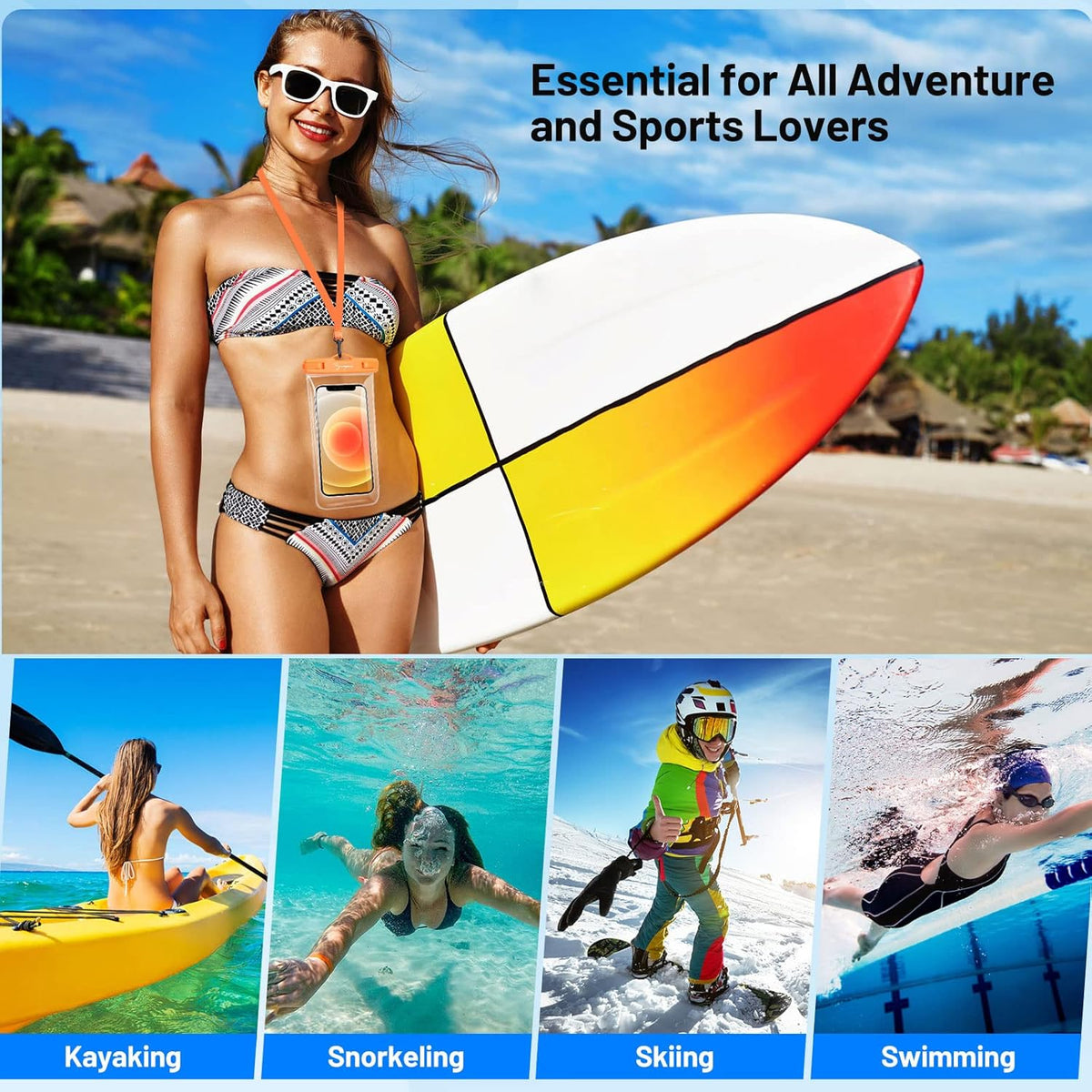 Waterproof Phone Pouch Bag - 8.5in Water Proof Cell Phone Case for Beach Travel Must Haves, Waterproof Holder with