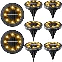Solar Powered 8 Pack Outdoor LED Disk Lights - IP68 Waterproof, Non-Slip, Wear-Resistant Pathway Lights (Warm White)
