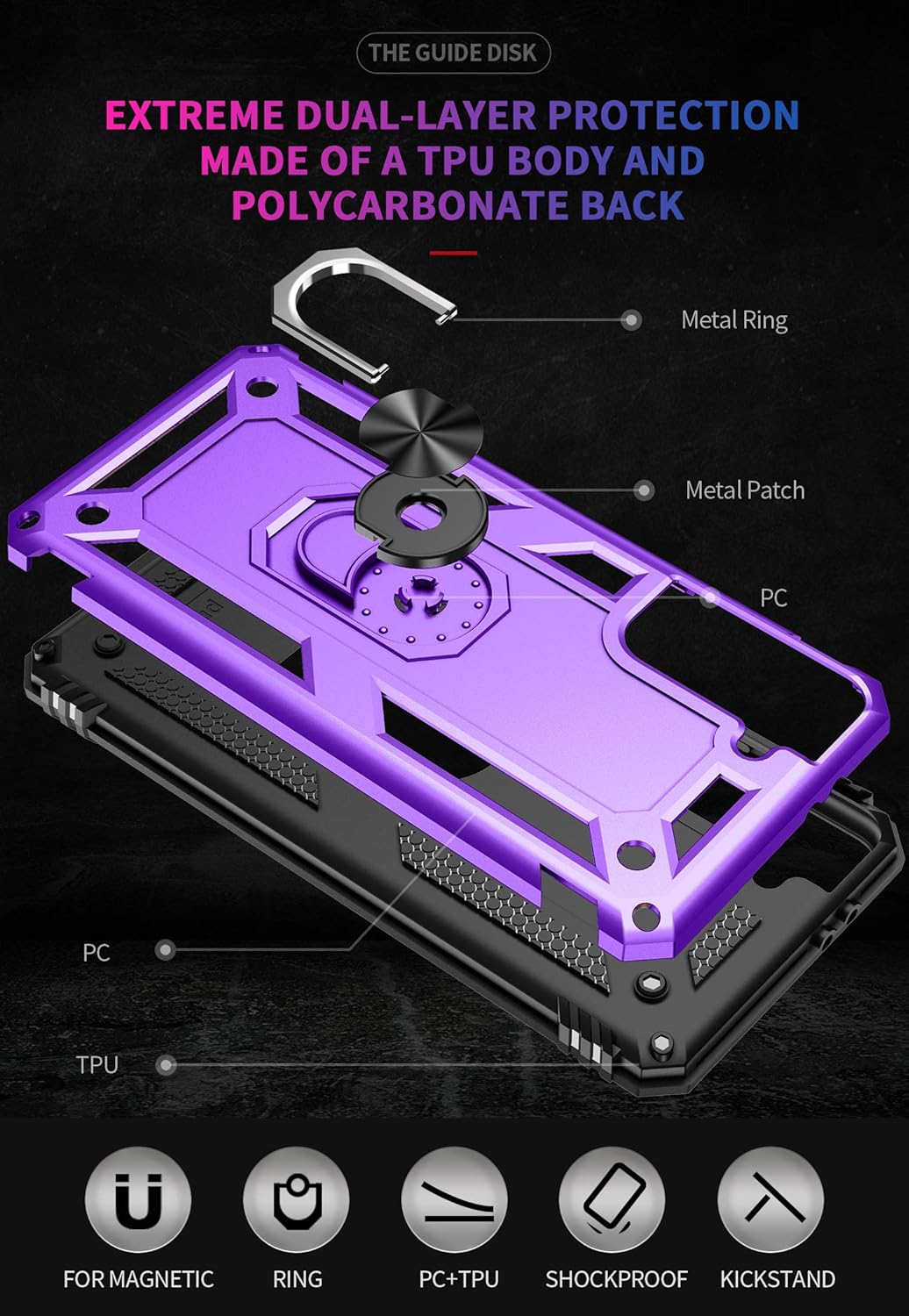 Androgate Military-Grade Metal Ring Holder Kickstand Case for Samsung Galaxy S21 Plus 5G with HD Screen Protectors
