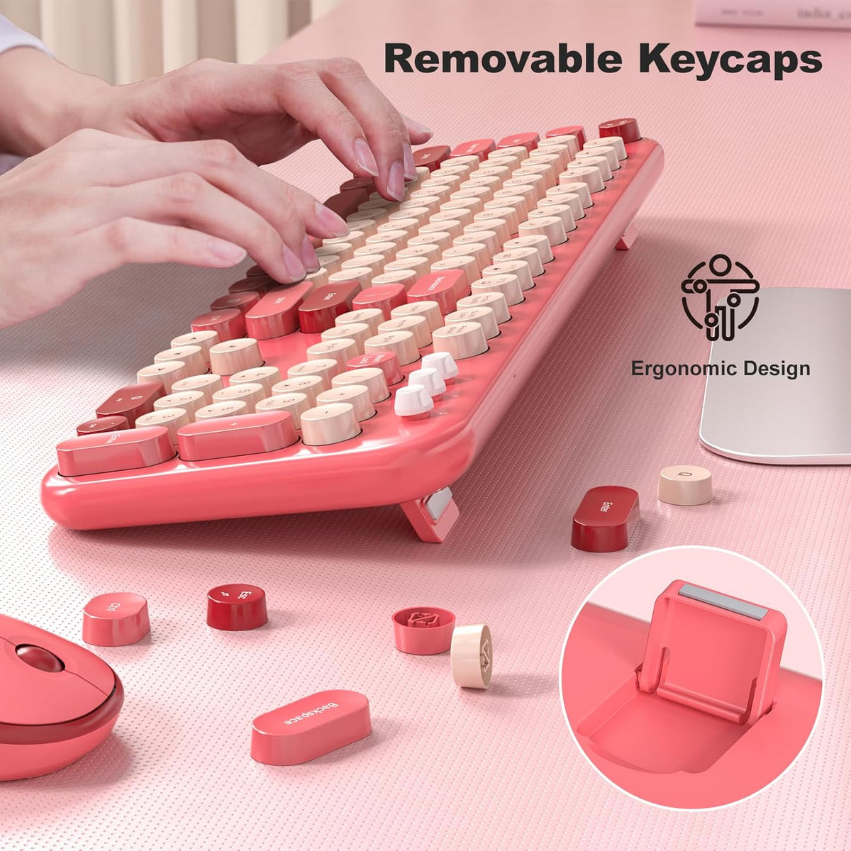 KNOWSQT Wireless Keyboard and Mouse Combo - Lovely Red Rainbow Full-Sized Typewriter Colorful Keyboards, Round Keycap USB Plug Play Retro Cute Keyboards for Windows, Laptop, PC, Desktop, Computer