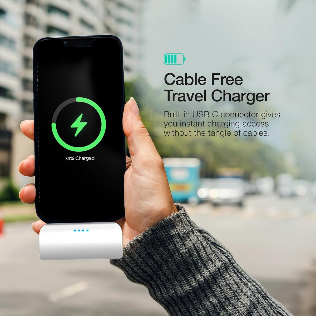 GALVANOX USB-C Battery Pack for iPhone 15 and 15 Pro Max, Fast Charging Type-C, 4000mAh Small Power Bank with Cable