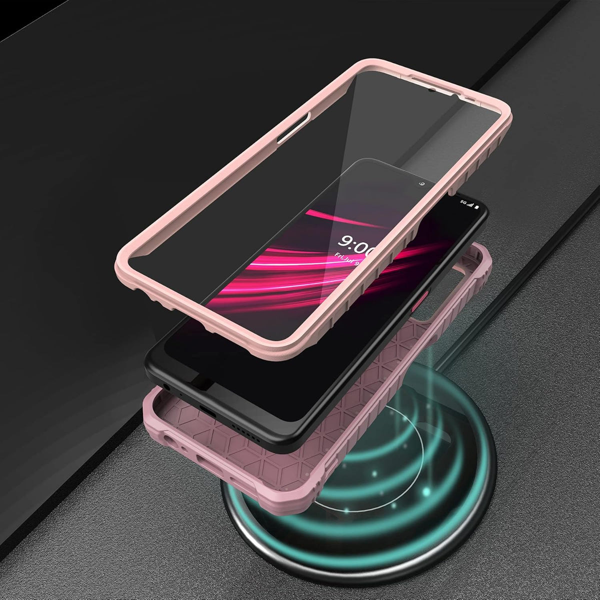 ExoGuard Rubber Shockproof Case for T-Mobile REVVL V Plus 5G, Full-Body Cover with Built-in Screen Protector and