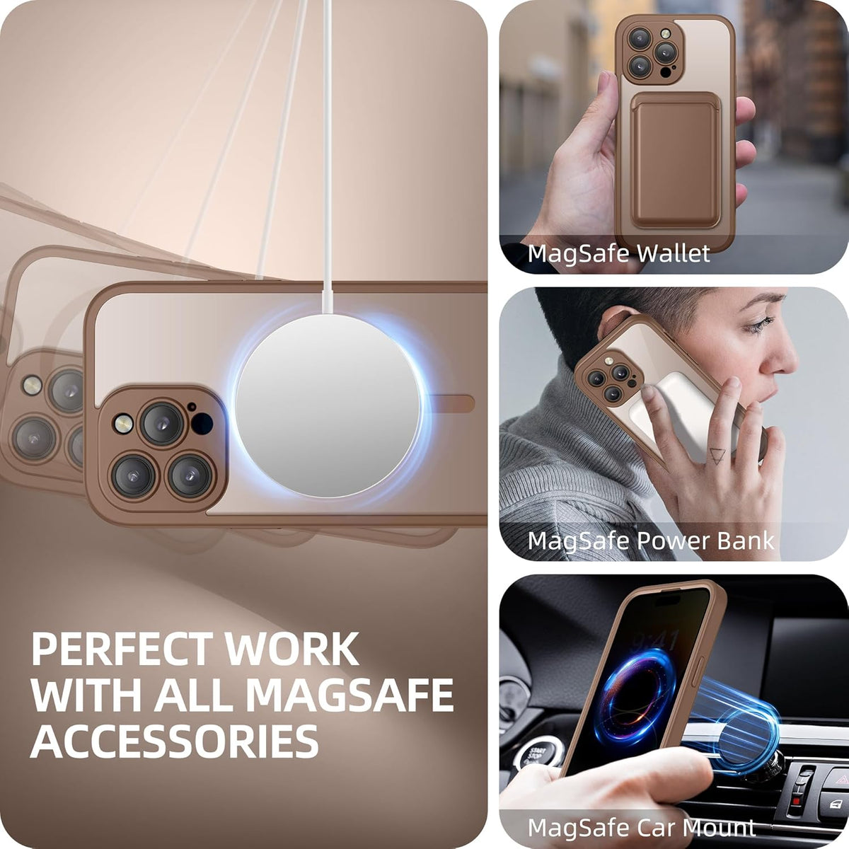 BERFY Magnetic for iPhone 14 Pro Max Case, Compatible with MagSafe, Built-in Privacy Screen Protector and Upgraded Camera Protection,Anti-Spy Full Body Shockproof Phone Case for 14 Pro Max,Desert Gold