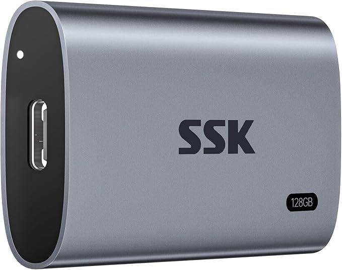 SSK 128GB SSD External Hard Drive Portable SSD Up to 550MB/s Fast Solid State Drives External Drive USB 3.2 Gen2 for iPhone 15/Pro Windows Mac Android with LED Light Trim SMART Supported