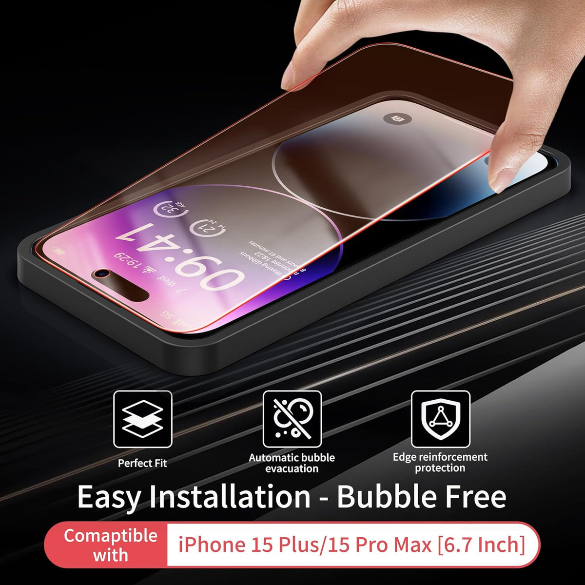 2 Pack Screen Protector for iPhone 15 Pro Max, New Red Light 9H Tempered Glass, Anti-Blue Light Protection