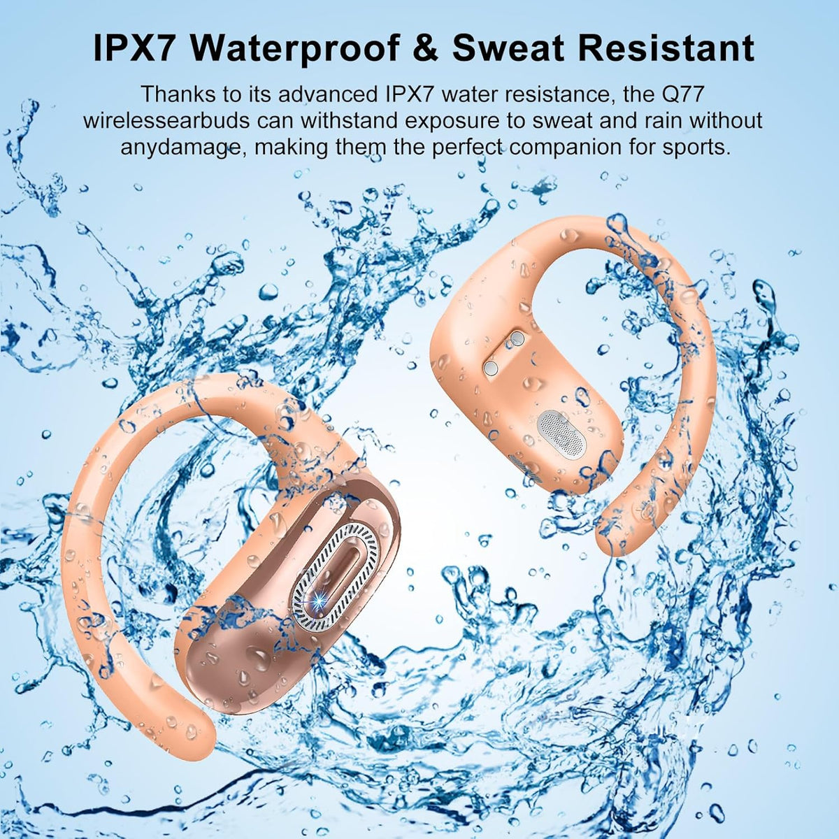 Open Ear Headphones, Bluetooth 5.4 Earbuds, 50H, Air Conduction Ear buds, HD Stereo Bass Over Ear Earphones with Earhooks, Ultra-Comfort Secure Fit, IPX7 Waterproof Headset for Working Sports, Orange