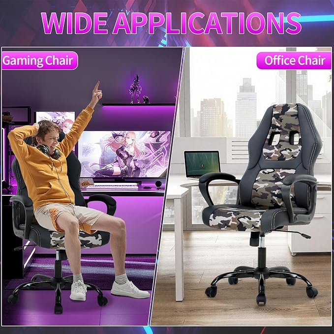 Gaming Chair Office Chair Adjustable Ergonomic High Back Massage Computer Desk Chairs with Lumbar Support PU Leather Racing Chairs Rolling Swivel for Adult & TeenCamo
