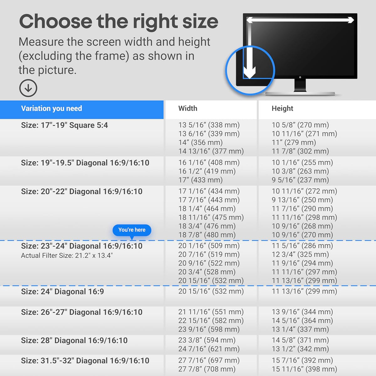 VINTEZ Blue Light Screen Protector for 23, 23.6, 23.8, 24 Inch Computer Monitor and Laptop – Anti-UV Blue Light Blocking Film for Desktop PC, Eye Protection Filter, 21.2" x 13.4", 2 Pack