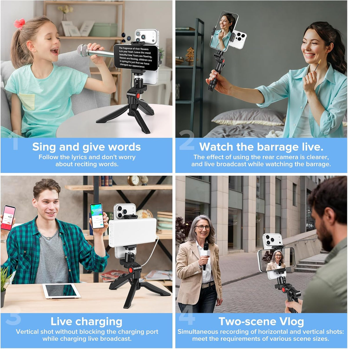 Heliora Teleprompter Kit for iPhone & Android (with Tripod), Double Phone Holder for Video Recording, Easy Storage