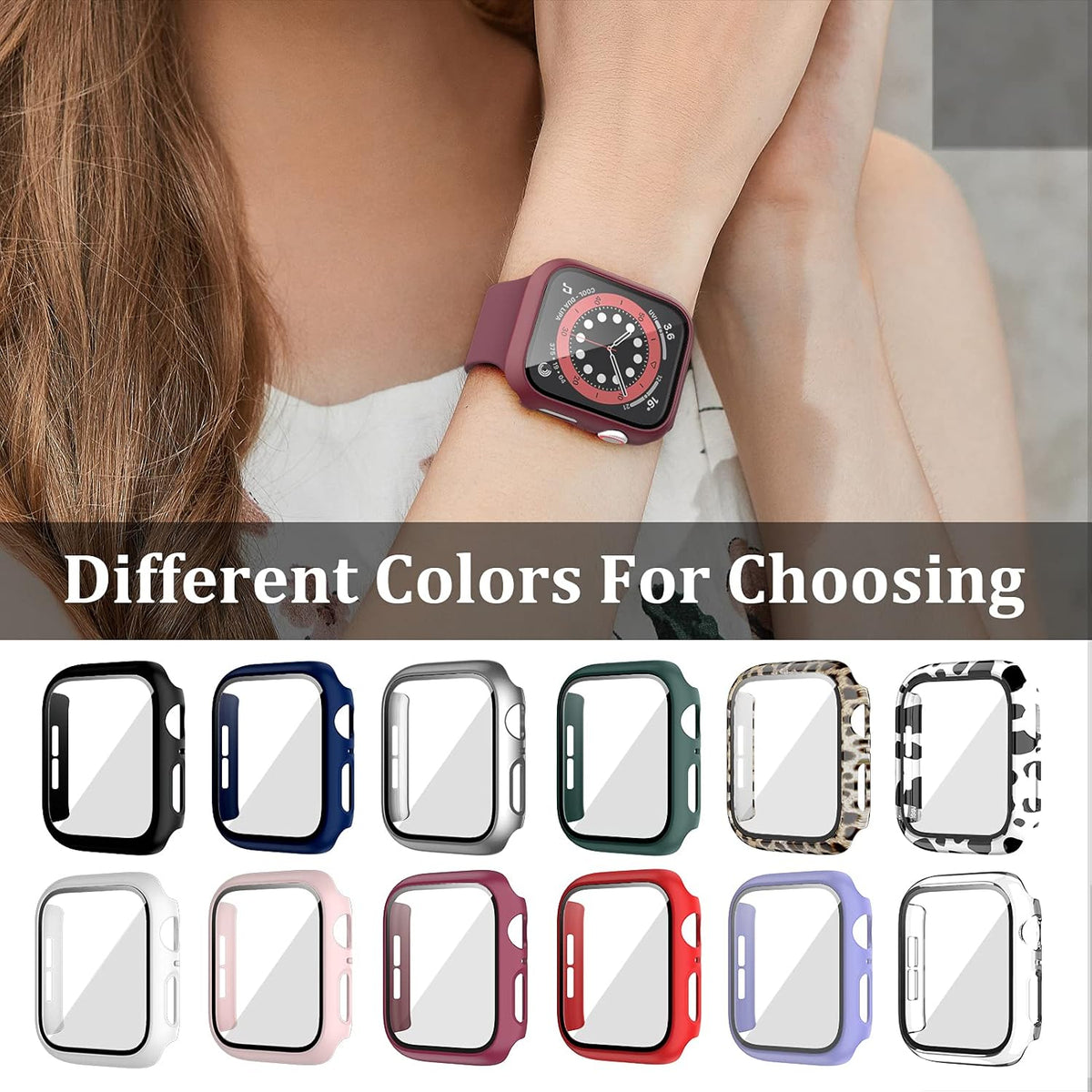 12 Pack Case with Tempered Glass Screen Protector for Apple Watch Series 10 42mm, Full Matte Leopard PC Cover