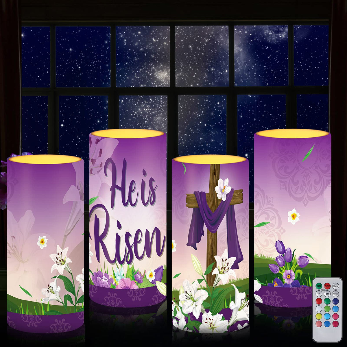 Tiamon Easter Scene Candles Led Flameless Candles Battery Operated Led Warm Light Flickering Pillar For Xmas Holiday Table Decor