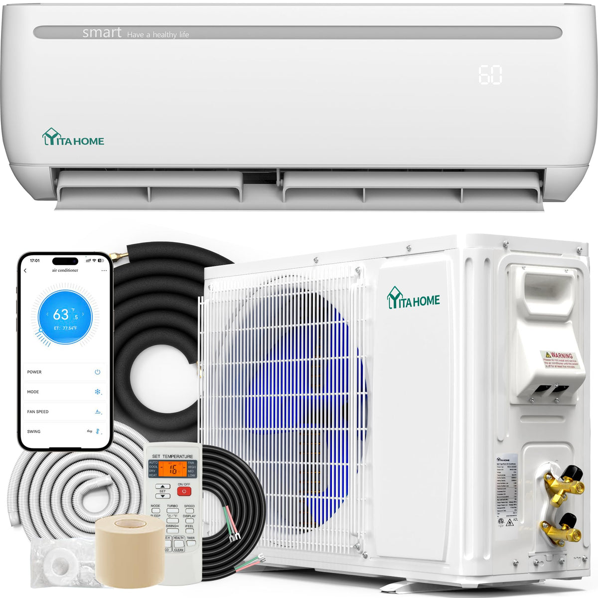 Yitahome 12000 Btu Mini Split Ac/Heating System, Ductless Mini Split Air Conditioner Heat Pump,230V 17.5 Seer2 Energy Efficient