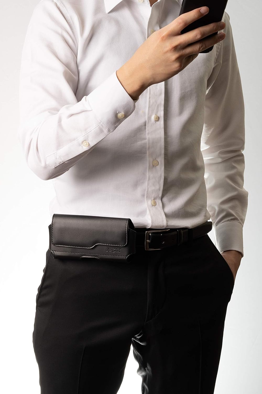 De-Bin Holster for Galaxy S24, iPhone 15/14/13/12/11/X/Xs/10 - Black Belt Clip Pouch with Magnetic Cover, Fits Otterbox.