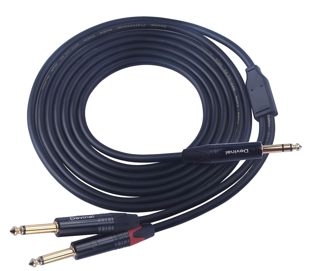 Devinal 1/4 to Dual 1/4 Y-Splitter Cable, 6.35mm TRS to Dual 6.35mm TS Insert Cable Cord, Quarter inch Stereo to 2 Quarter inch Mono Send and Return Patch Cord 10 Feet
