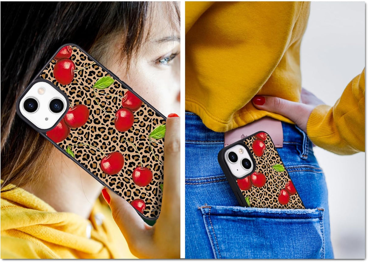 Leopard & Cherry Phone Case for iPhone 11, Shockproof TPU Bumper Hard Back Cover with Pretty Design