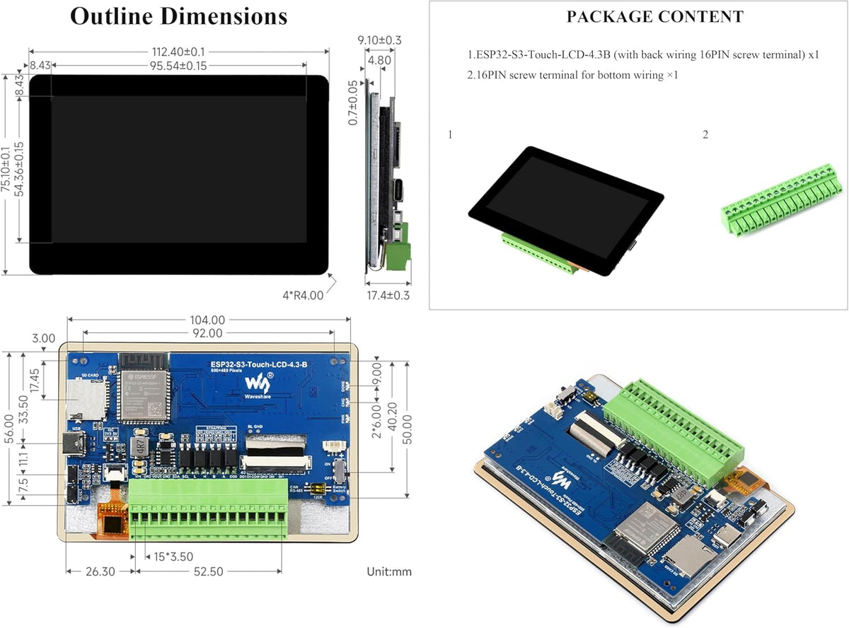ESP32-S3 4.3inch Touch Screen Development Board, Capacitive IPS Display 800x480, Support 2.4GHz Wi-Fi and Bluetooth 5