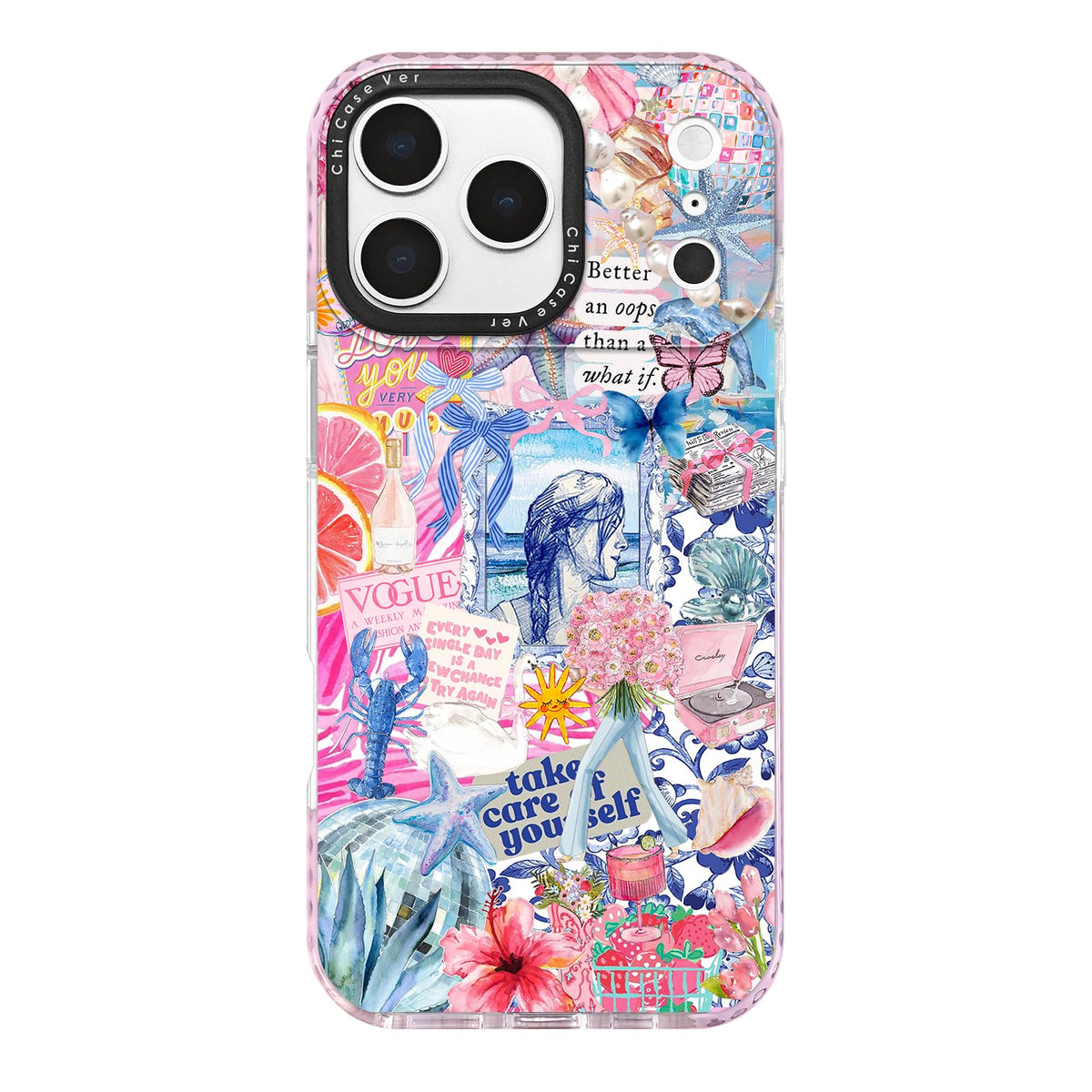 Chicasever For Iphone 17 Pro Max Case, Coastal Collage Pattern With Romantic Quote, Blue Soft Slim Tpu Compatible With Magsafe &