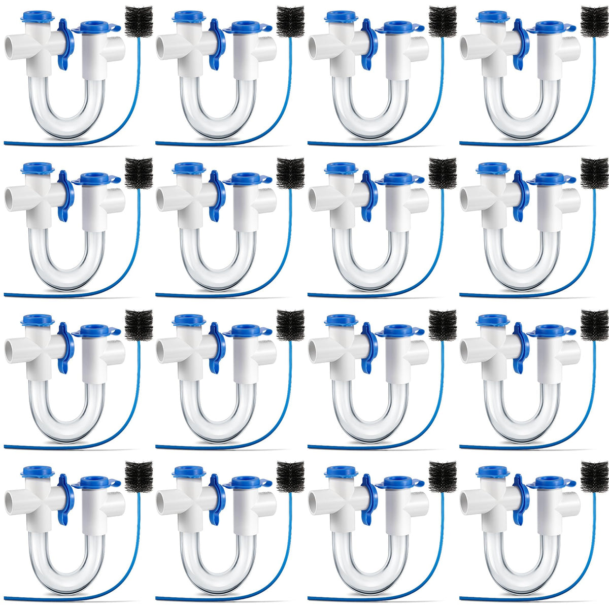 Gulfmew 16 Pack 3/4 Inch Standard Condensate Trap with Cleaning Brush, PVC U Trap for HVAC Systems, Air Conditioner, Effectively