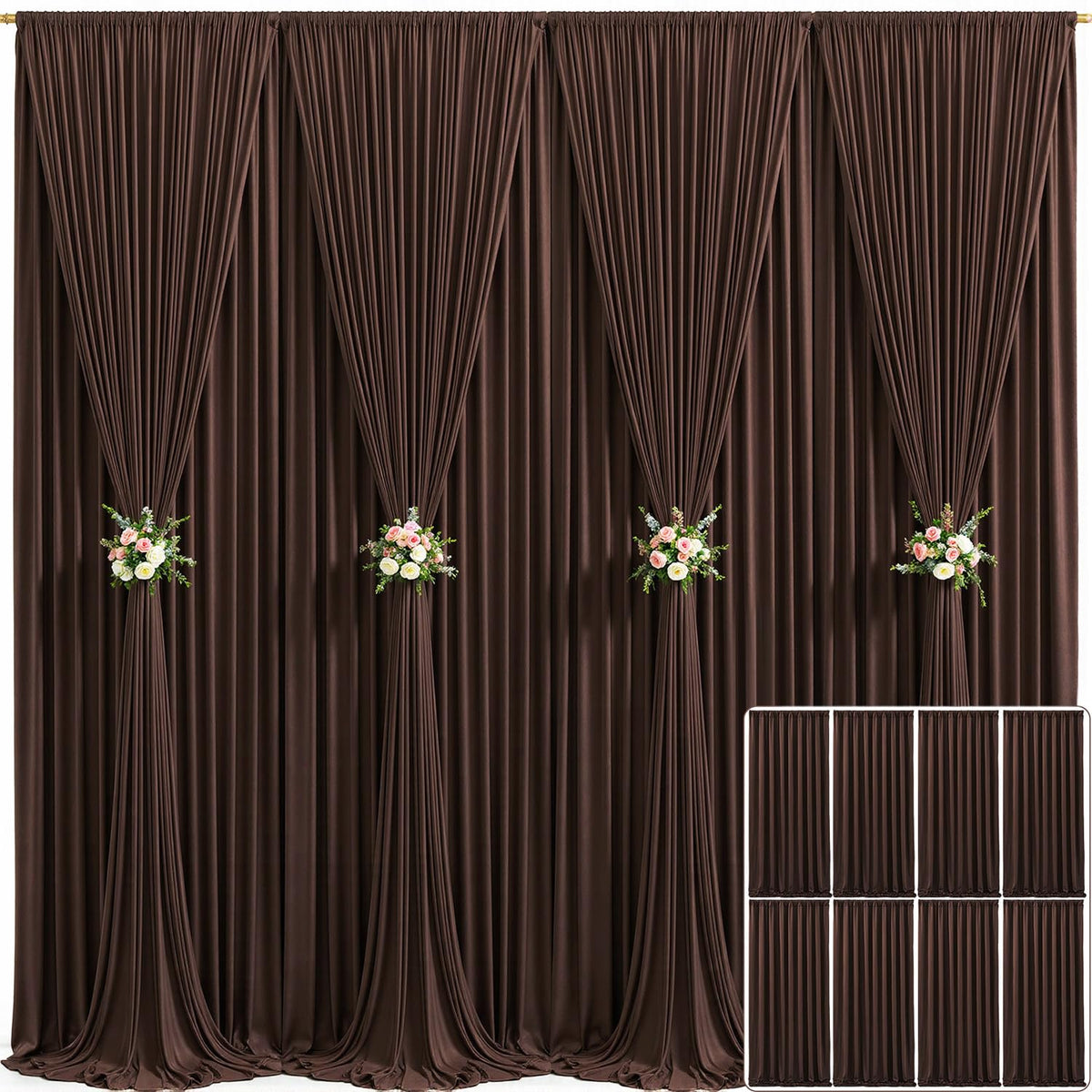 8 Panels Brown Backdrop Curtain for Parties Wedding Wrinkle Free Brown Photo Curtains Backdrop Drapes Fabric Decoration for Birt