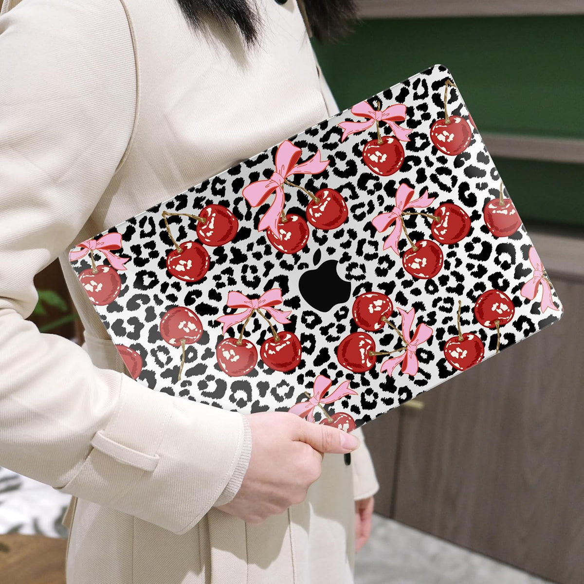 MEEgoodo for MacBook Air 13.3 inch Case 2021 2020 2019 2018 A2337 M1 A2179 A1932, Laptop Shell for MacBook Air M1 with Keyboard Webcam Cover & Trackpad Film & Type C Adapter,Leopard & Cherry