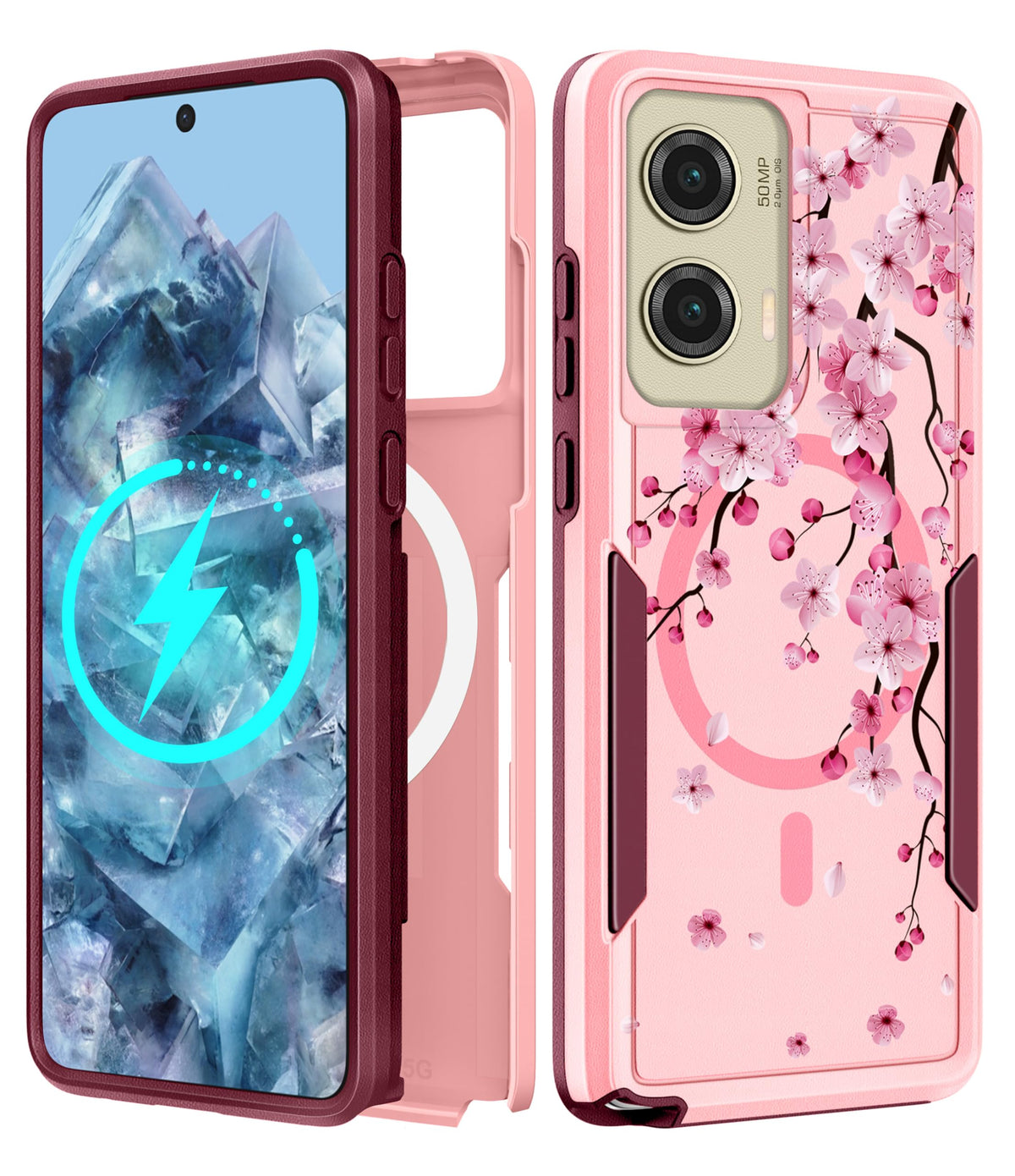 Lisevo For Moto G Stylus 5G 2024 Case - Compatible With Magsafe Women Girls Cute Magnetic Phone Cover Girly Flowers Blossom Heav