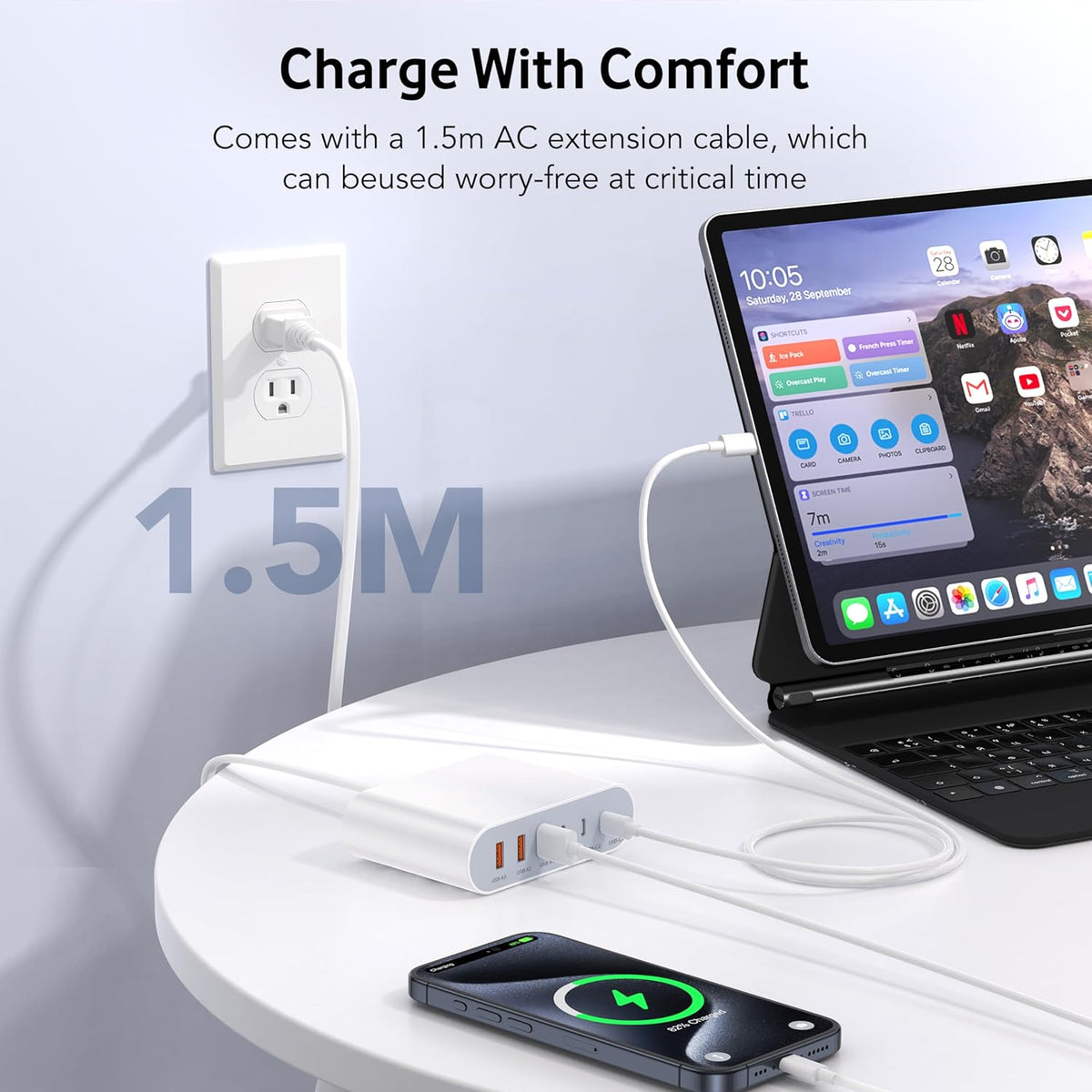 100W USB C Fast Charger Block, Compact GaN 6 Port PD USB C & QC USB A Wall Charger, Type C Charging Station Hub for