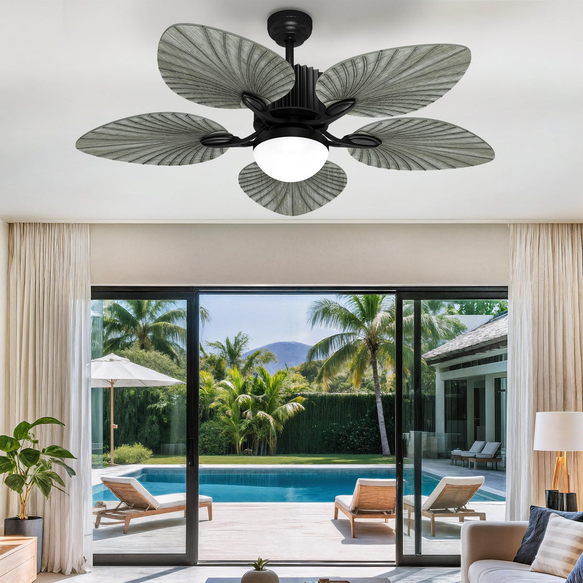 YITAHOME Ceiling Fans with Lights and Remote Control, 44 Inch Palm Reversible Ceiling Fan with Memory Function, Reversible Quiet