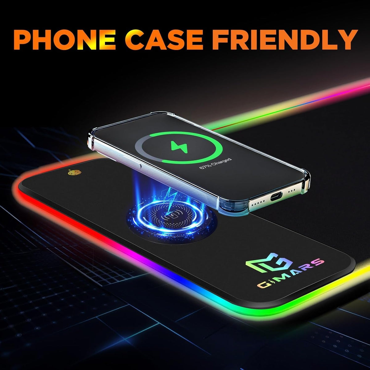 RGB Gaming Mouse Pad with 15W Qi Wireless Charging and Raised Charging Platform