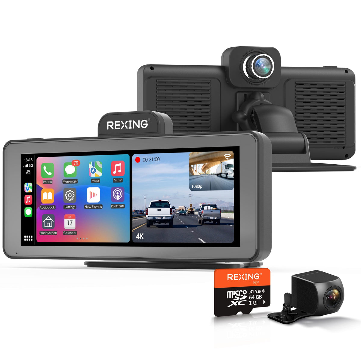 Rexing CP DUO 686 Wireless Apple CarPlay & Android Auto Display with 4K Dash Cam (Open Box)