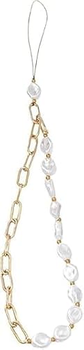 Jizlan 1Pc White Phone Lanyard, Metal Chain, Pearl Beaded Phone Charms, Universal Anti Lost Chain, Wrist Strap, Decorations Charm Keychain Accessories