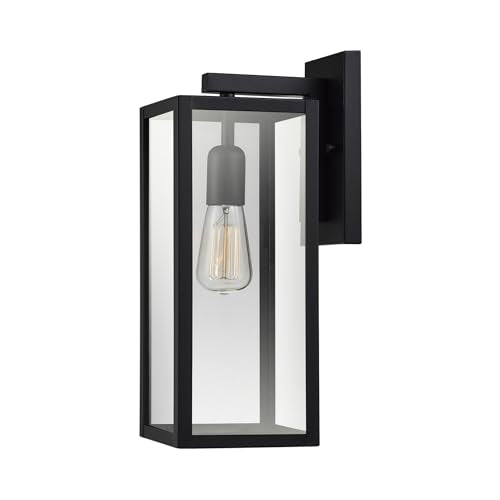 Globe Electric 44176 1-Light Outdoor/Indoor Wall Sconce, Matte Black Finish, Clear Glass Shade, Weather-Resistant Modern Exterior Light