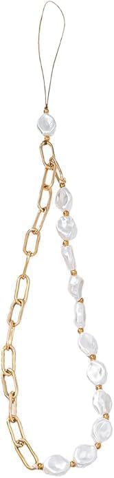 Czhotg Elegant Metal Chain Pearl Phone Lanyard - Adjustable Wrist Strap with Secure Clasp for Hands, Stylish Beaded Phone Accessories Compatible