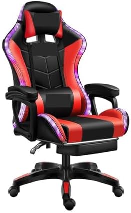 Computer Chair Gaming ChairComputer ChairLeather Office Chair Light Gamer Chair Swivel Gaming Chair Chair (RGB Red One Size)