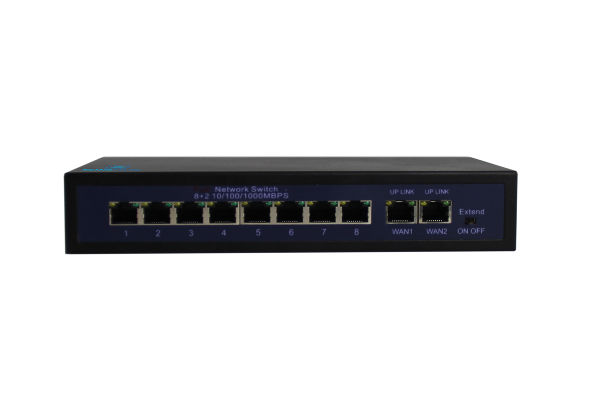 Silarius SIL-SW8POE 10 Ports POE switch with 8/100MB Ports PoE and 2 Gigabit Uplinks - 120W POE