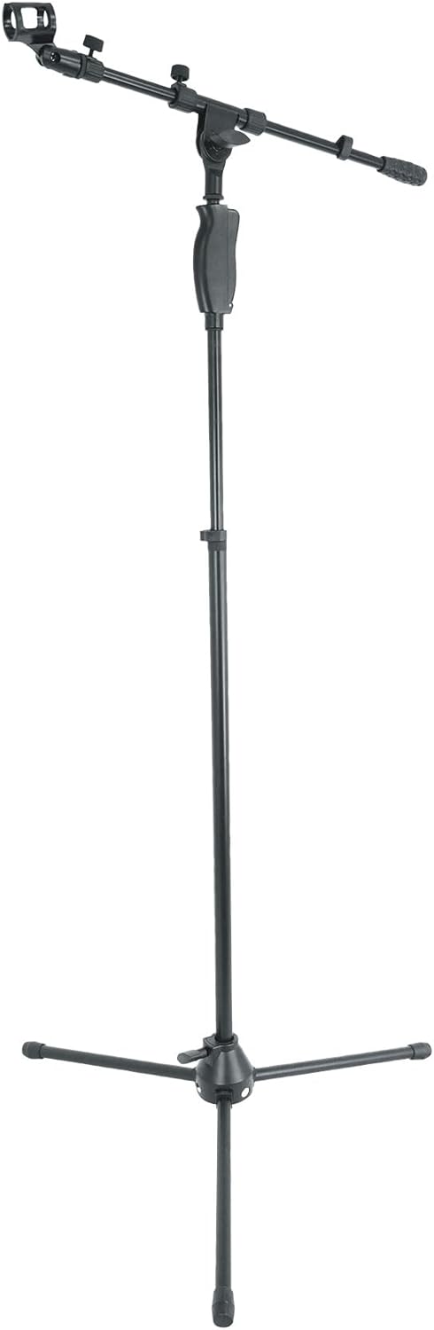 Rockville RVMIC3 V2 Portable Adjustable Tripod Boom Mic Stand for Singers & Musicians, Quick Release Clutch, Sturdy All-Metal, 25"-46.5" Telescopic Boom, Foldable, 6.7 lbs