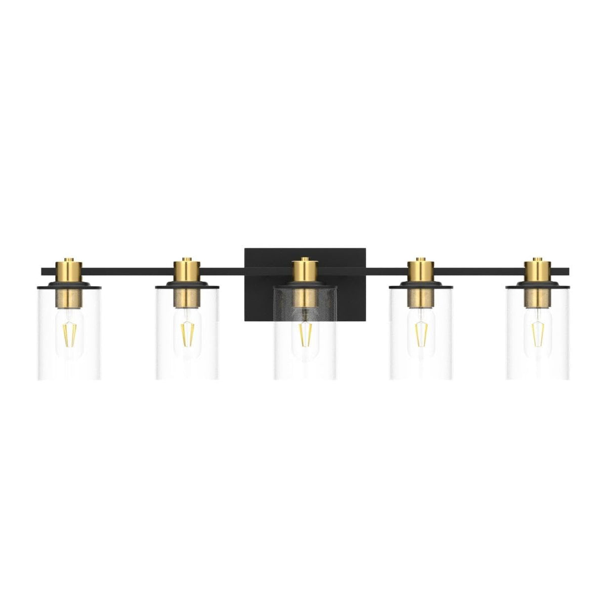 5 Light Bathroom Vanity Light, Black and Gold Bathroom Light Fixtures, Sconces Wall Lighting with Clear Glass Shade, Modern Brushed Gold Vanity