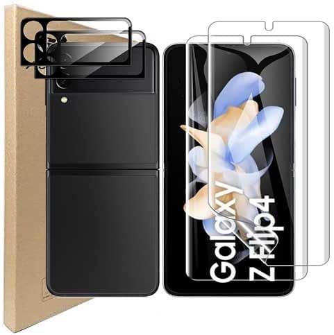[2+2 Pack for Samsung Galaxy Z Flip 4 5G] EPU Inner Screen Protector + Camera Lens Outer Protector, Full Coverage