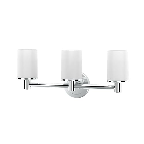 Gatco 1686 Latitude II 3-Light Bathroom Vanity Light Fixture, Wall Mounted, 19.65-Inch W x 9.5-Inch H, Chrome, Frosted Glass Shades, Triple Sconce