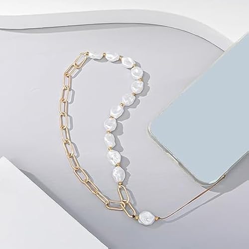 Czhotg Elegant Metal Chain Pearl Phone Lanyard - Adjustable Wrist Strap with Secure Clasp for Hands, Stylish Beaded Phone Accessories Compatible