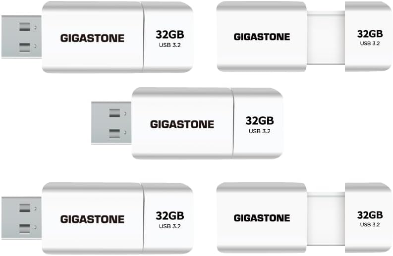 GIGASTONE 32GB Flash Drive (5 Pack) Z60 USB 3.2 Gen 1, 100MB/s Ultra Fast, Retractable Capless Slider Design, Data Storage, Backup for PC/Mac/TV/Car Audio, USB 2.0/3.0/3.1 Compatible