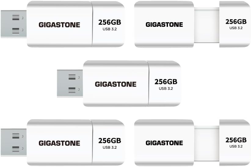 GIGASTONE 256GB Flash Drive (5 Pack) Z60 USB 3.2 Gen 1, 120MB/s Ultra Fast, Retractable Capless Slider Design, Data Storage, Backup for PC/Mac/TV/Car Audio, USB 2.0/3.0/3.1 Compatible