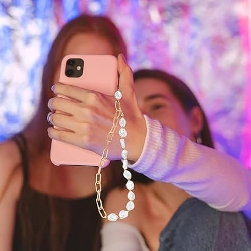 Czhotg Elegant Metal Chain Pearl Phone Lanyard - Adjustable Wrist Strap with Secure Clasp for Hands, Stylish Beaded Phone Accessories Compatible