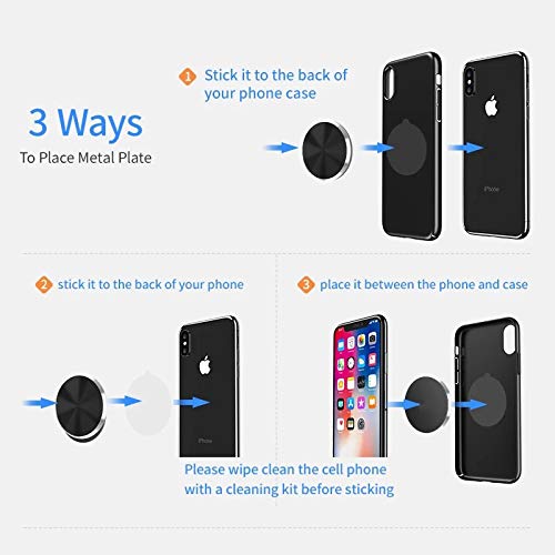 SALEX Phone Metal Plates 4 Pack for Magnetic Car Mount. Kit of 4 Clear Silver Round 3M Adhesive Discs Without Holes for Case Back. Strong Circular