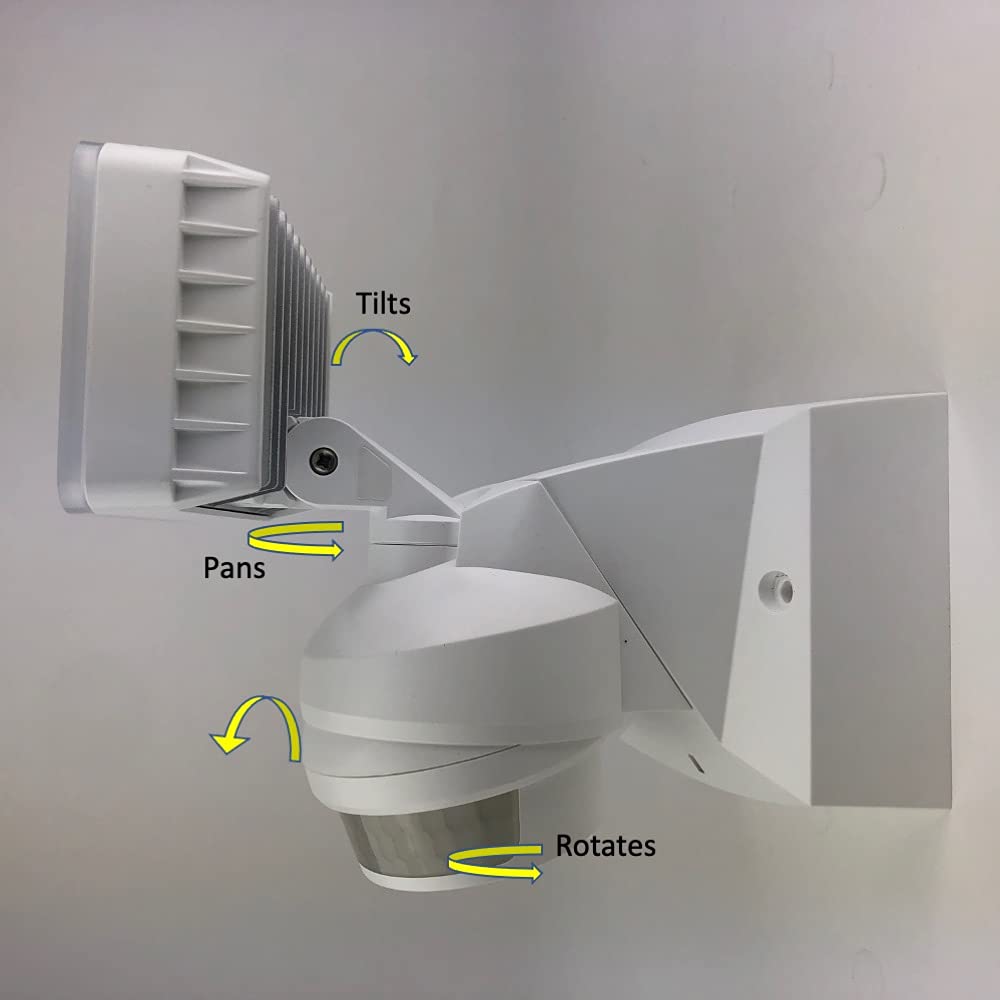 IQ America 16W LED Motion Sensor Motion Security Outdoor Flood Light,1600 Lumen,180° Sensor, Head tilts and Pans, Adjustable time, Hi-Lo Light Levels