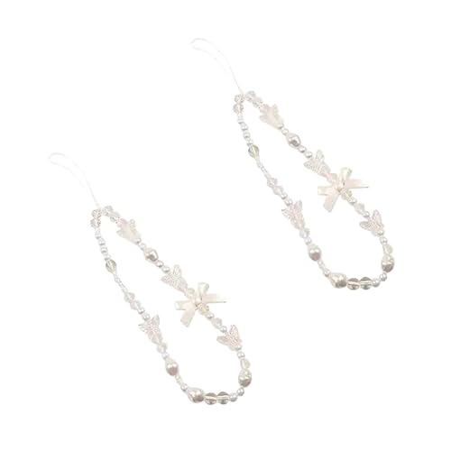 WLngtv 2 Pcs White Mobile Phone Lanyard Universal Chain Black Bow White Pearl Beaded Phone Lanyard Wrist Strap Anti Lost Phone Charm Strap Fashion