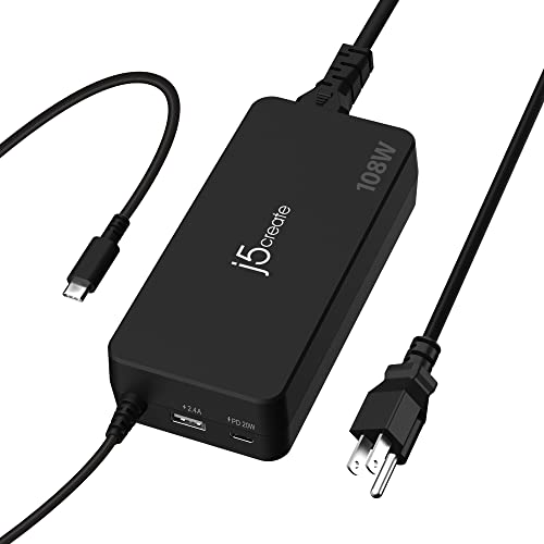 j5create 108W USB Type C PD Super Charger for MacBook Pro, Chromebook, Laptop, Notebook, Tablet, Android, iPhone, iPad Pro, Smart Phone (JUP34108)