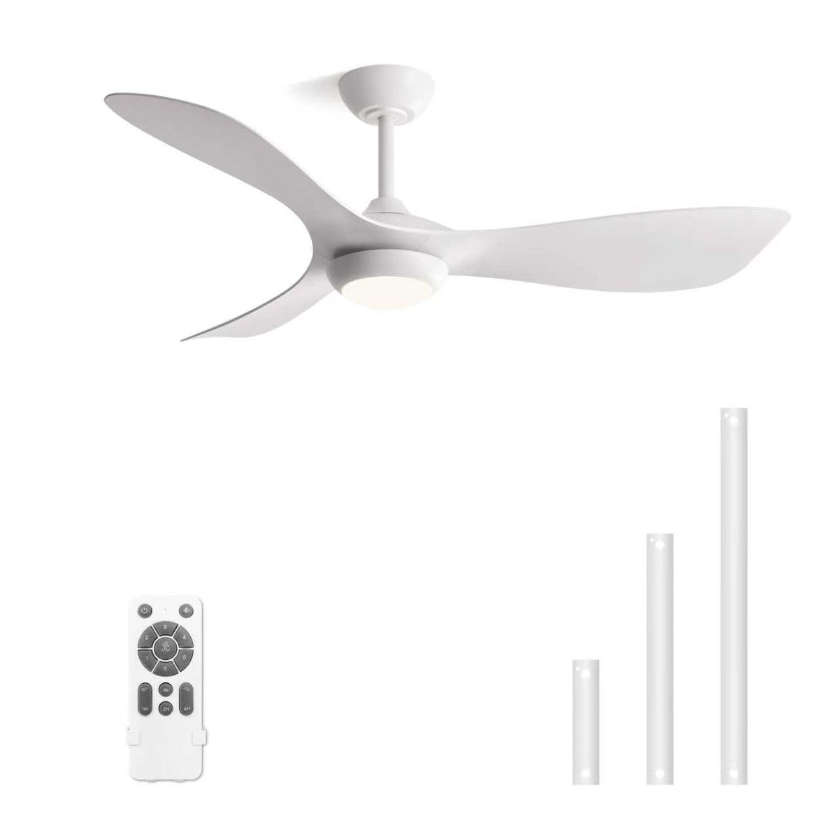 BUENION 52 White Modern Ceiling Fan with Light & Remote, Multi-Size Downrods for Low/High Ceilings, 6-Speed Reversible Quiet DC