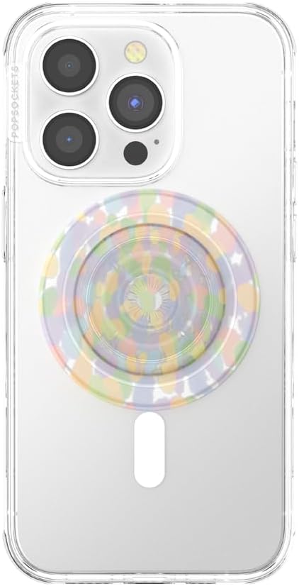 PopSockets Phone Grip for MagSafe with Kickstand, Magnetic Stand, Swappable Top, Secure Hold for iPhone MagSafe Cases, Phone & Tablet Grip, Cute PopSockets - Rainbow Glass