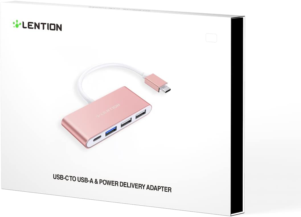 LENTION 4-in-1 USB-C Hub with Type C, USB 3.0, USB 2.0 for 2024-2016 MacBook Pro (M1-M4), iPhone 16-15 New Mac Air/Surface, ChromeBook, More, Multiport Charging & Connecting Adapter (C13, Gold)