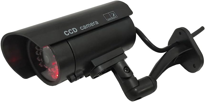 Dummy Security Camera Bullet Fake CCTV System, 4 Pack Indoor Outdoor with Realistic Flashing Lights and Warning Stickers